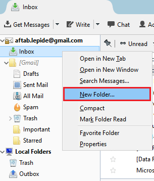 create new folder for mbox