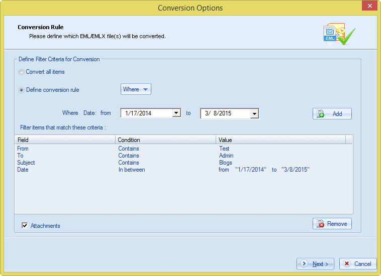 eml to pst rules in kernel converter