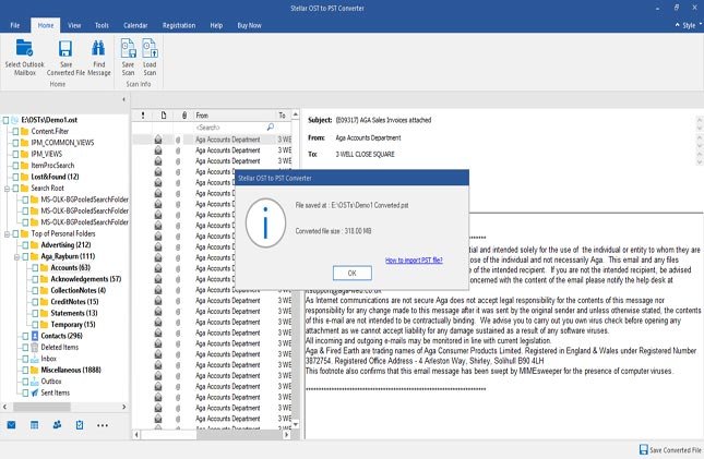 outlook ost to pst conversion completed