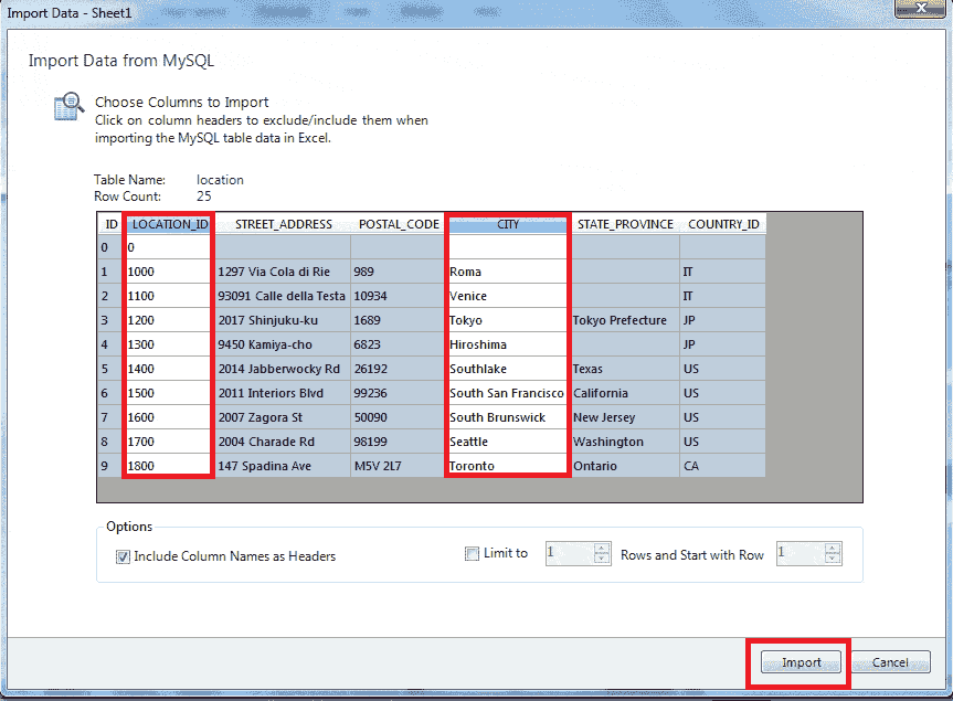 import mysql to excel spreadsheet